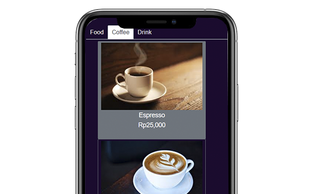 Aplikasi restoran cafe rumah makan dengan gambar menu makanan dan minuman